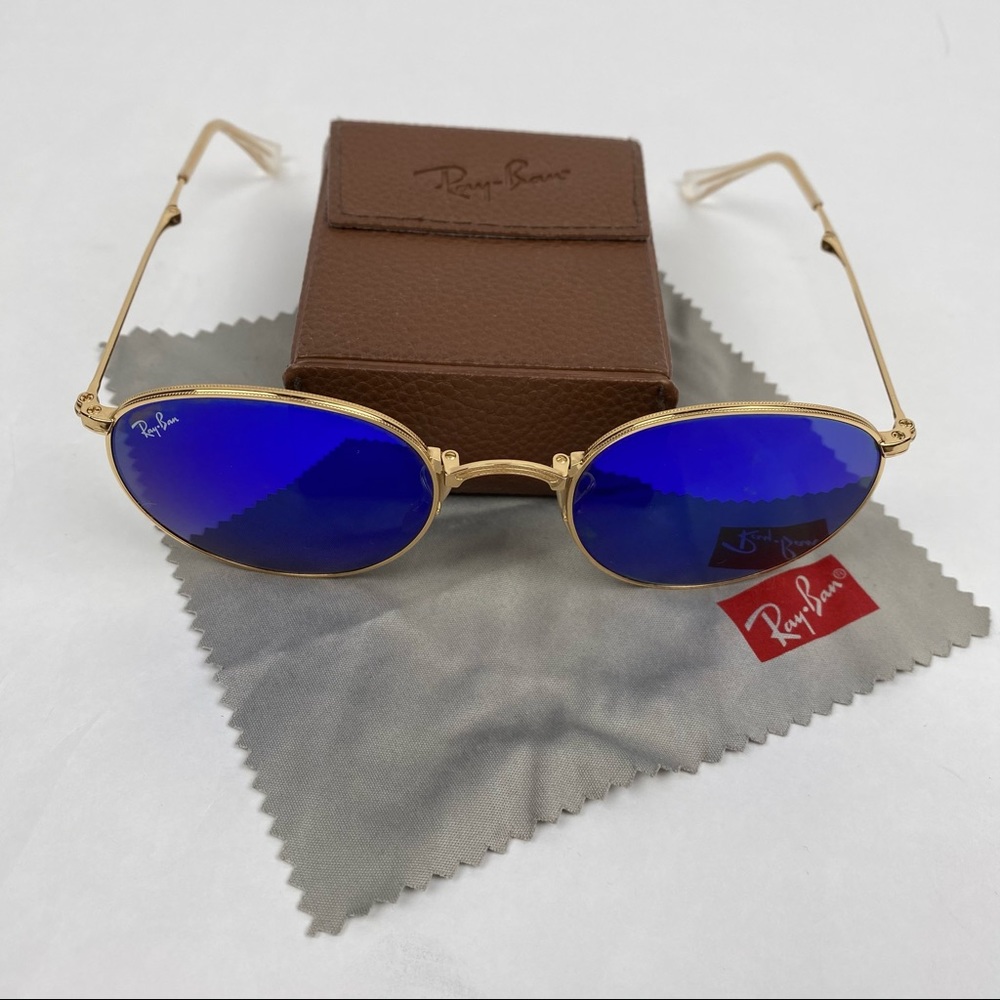 RayBan Blue Mirror Lens Gold Wire Folding Frames - Picture 1 of 16